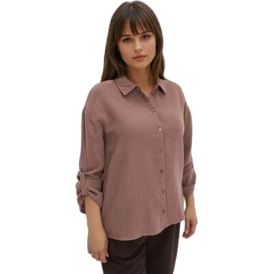 Chemisier manches longues femme Moodo Z-KO-4800 Marron S - Publicité Chemisier manches longues femme Moodo Z-KO-4800 Marron S - Publicité