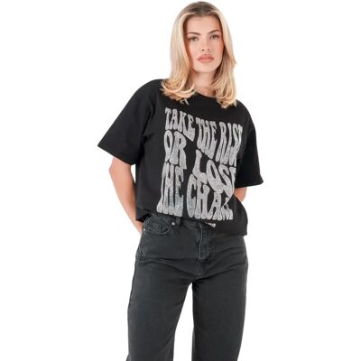 T-shirt texte strass femme Sixth June Noir S - Publicité T-shirt texte strass femme Sixth June Noir S - Publicité