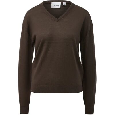 Pull fin à col V en 100 % laine certifiée femme COMMA Marron 40 - Publicité Pull fin à col V en 100 % laine certifiée femme COMMA Marron 40 - Publicité