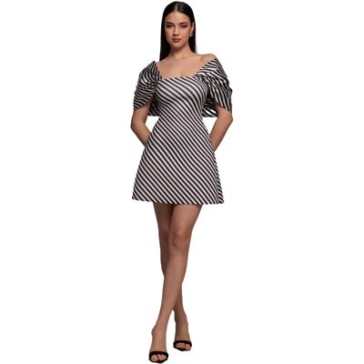 Robe moulante courte rayée à épaules dénudées et nœud papillon dans le dos en satin femme Goddiva Noir 38 - Publicité Robe moulante courte rayée à épaules dénudées et nœud papillon dans le dos en satin femme Goddiva Noir 38 - Publicité