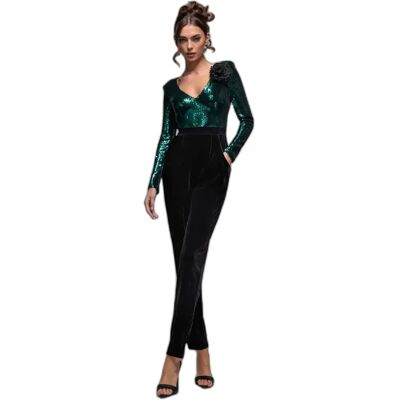 Combinaison à paillettes liquides avec corsage femme Goddiva Vert 42 - Publicité Combinaison à paillettes liquides avec corsage femme Goddiva Vert 42 - Publicité