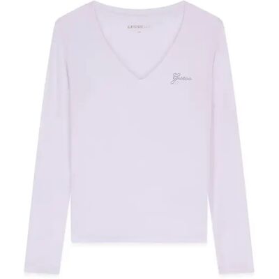 T-shirt manches longues à col V et mini logo femme Guess Blanc S - Publicité T-shirt manches longues à col V et mini logo femme Guess Blanc S - Publicité