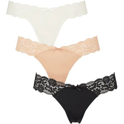 String sans coutures avec dentelle sur le coté femme Missya (x3) Multicolore L - Publicité String sans coutures avec dentelle sur le coté femme Missya (x3) Multicolore L - Publicité