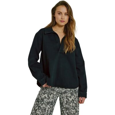 Blouse V-neck en jean femme Norr Hannali Noir 44 - Publicité Blouse V-neck en jean femme Norr Hannali Noir 44 - Publicité