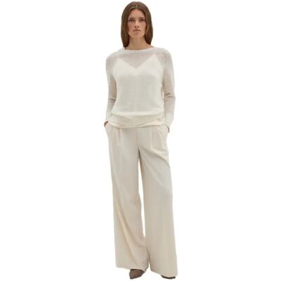 Pull col rond en mélange alpaga finitions côtelées femme Stefanel Blanc M - Publicité Pull col rond en mélange alpaga finitions côtelées femme Stefanel Blanc M - Publicité