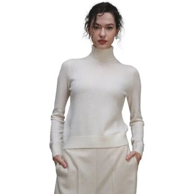 Pull en laine peignée col roulé femme Stefanel Blanc XL - Publicité Pull en laine peignée col roulé femme Stefanel Blanc XL - Publicité