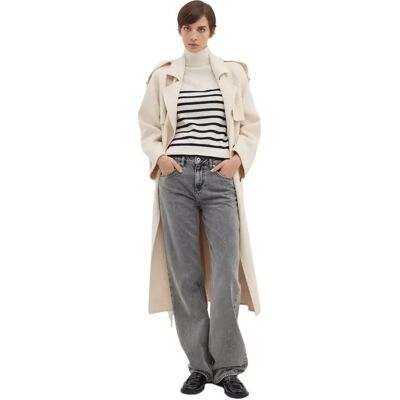 Pull rayé en laine peignée co roulé femme Stefanel Blanc XL - Publicité Pull rayé en laine peignée co roulé femme Stefanel Blanc XL - Publicité