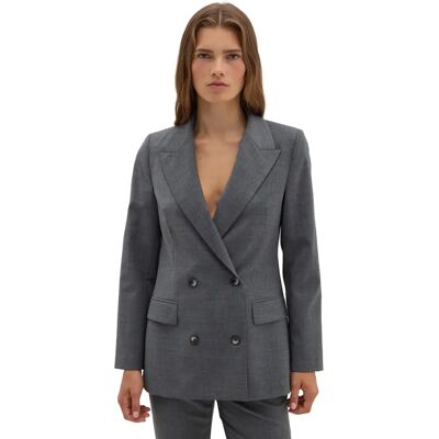Blazer croisé en laine légère femme Stefanel Gris 46 - Publicité Blazer croisé en laine légère femme Stefanel Gris 46 - Publicité