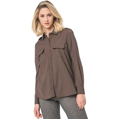 Chemise manches longues avec poches femme Stefanel Utility Marron 44 - Publicité Chemise manches longues avec poches femme Stefanel Utility Marron 44 - Publicité