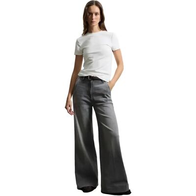 Pantalon en denim jambes larges femme Stefanel Gris 48 - Publicité Pantalon en denim jambes larges femme Stefanel Gris 48 - Publicité