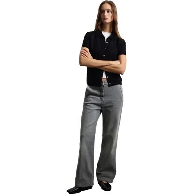Jeans wide leg poches passepoilées femme Stefanel Gris 48 - Publicité Jeans wide leg poches passepoilées femme Stefanel Gris 48 - Publicité