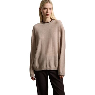 Pull col rond oversize en pure laine femme Stefanel Beige XL - Publicité Pull col rond oversize en pure laine femme Stefanel Beige XL - Publicité