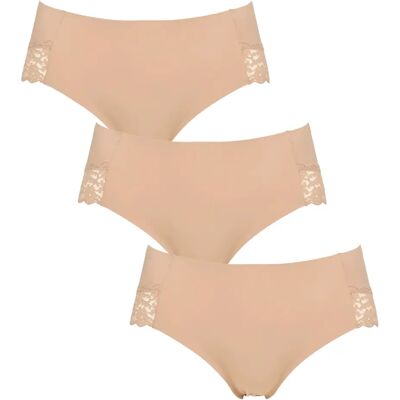 Culotte sans couture avec dentelle femme Missya (x3) Beige L - Publicité Culotte sans couture avec dentelle femme Missya (x3) Beige L - Publicité
