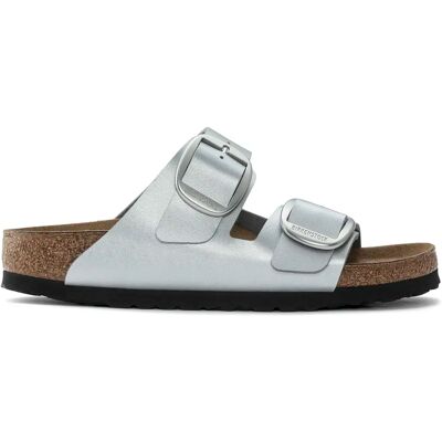 Mules femme Birkenstock Arizona Big Buckle Birko-Flor Argenté 42 Étroit - Publicité Mules femme Birkenstock Arizona Big Buckle Birko-Flor Argenté 42 Étroit - Publicité
