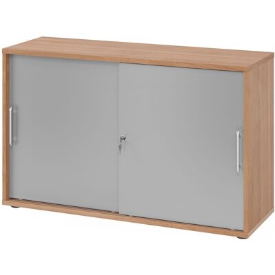 Armoire à portes coulissantes en noyer et argent - Solution de rangement compacte - Publicité Armoire à portes coulissantes en noyer et argent - Solution de rangement compacte - Publicité