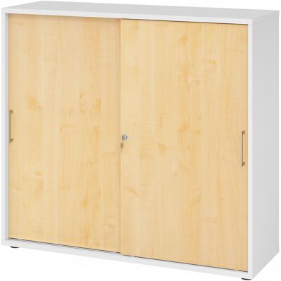 hjh OFFICE PRO BETA 1753S Armoire à portes coulissantes 3 HC - Blanc/Érable Poignée en métal - Publicité hjh OFFICE PRO BETA 1753S Armoire à portes coulissantes 3 HC - Blanc/Érable Poignée en métal - Publicité