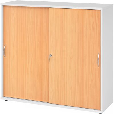 hjh OFFICE PRO BETA 1753S Armoire à portes coulissantes 3 HC - Blanc/Hêtre poignée arche métal - Publicité hjh OFFICE PRO BETA 1753S Armoire à portes coulissantes 3 HC - Blanc/Hêtre poignée arche métal - Publicité