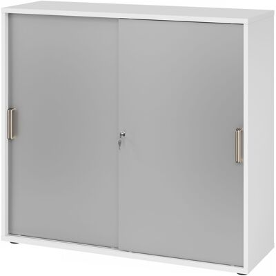 Armoire à portes coulissantes HAMMERBACHER - Blanc/Silver, 2 étagères, 120x40x110 cm - Publicité Armoire à portes coulissantes HAMMERBACHER - Blanc/Silver, 2 étagères, 120x40x110 cm - Publicité