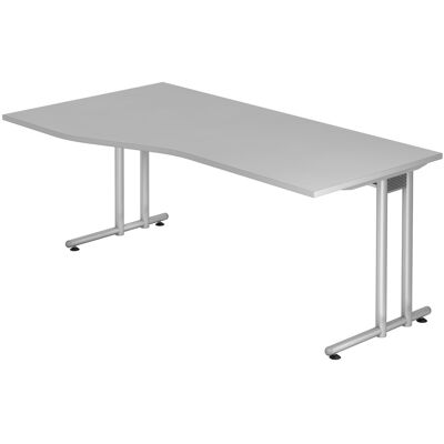 Bureau HAMMERBACHER Prokura - Gris clair, Forme trapézoïdale, Pieds argentés - Publicité Bureau HAMMERBACHER Prokura - Gris clair, Forme trapézoïdale, Pieds argentés - Publicité