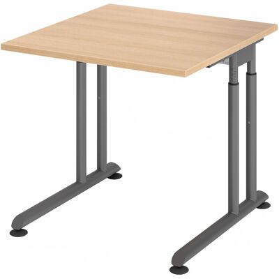 Bureau réglable en hauteur Hammerbacher - 80x80cm Chêne/Gris - Mobilier de bureau - Publicité Bureau réglable en hauteur Hammerbacher - 80x80cm Chêne/Gris - Mobilier de bureau - Publicité