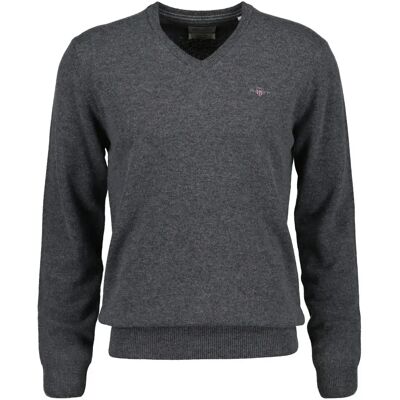 Pull à col en V en laine Gant Gris M Male - Publicité Pull à col en V en laine Gant Gris M Male - Publicité