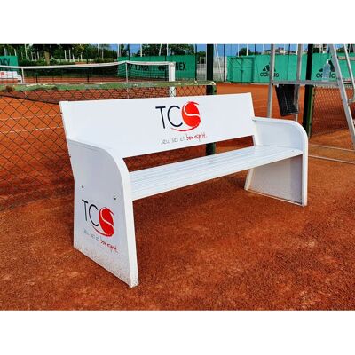 Banc publicitaire en acier électrozingué personnalisé Carrington Blanc 151 x 55 x 79 cm Unisex - Publicité Banc publicitaire en acier électrozingué personnalisé Carrington Blanc 151 x 55 x 79 cm Unisex - Publicité