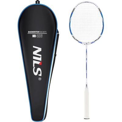 Raquette de badminton en carbone + housse NILS NR406 Bleu 67 cm Unisex - Publicité Raquette de badminton en carbone + housse NILS NR406 Bleu 67 cm Unisex - Publicité