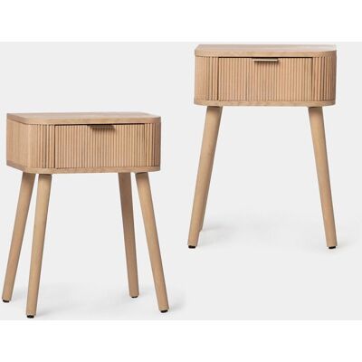 Pack 2 tables de chevet à 1 tiroir en placage de pin et en bois de chêne Mina - Publicité Pack 2 tables de chevet à 1 tiroir en placage de pin et en bois de chêne Mina - Publicité