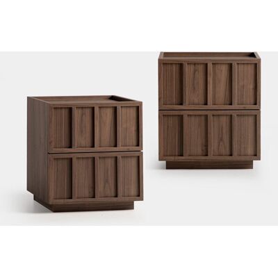 Pack de 2 tables de chevet à 2 tiroirs en bois couleur noyer Kairo - Publicité Pack de 2 tables de chevet à 2 tiroirs en bois couleur noyer Kairo - Publicité
