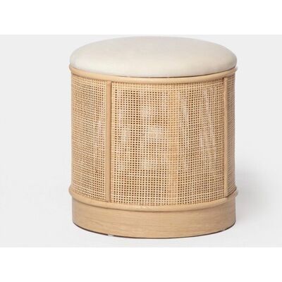 Pouf rond en velours beige et rotin naturel Sure - Publicité Pouf rond en velours beige et rotin naturel Sure - Publicité