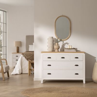 Avelin commode en bois massif de mindi blanc et naturel - Publicité Avelin commode en bois massif de mindi blanc et naturel - Publicité