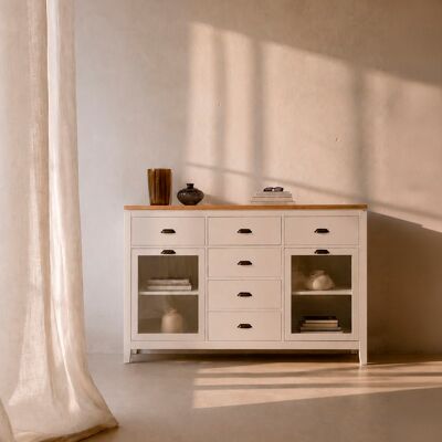 Avelin buffet en bois massif de mindi blanc et naturel - Publicité Avelin buffet en bois massif de mindi blanc et naturel - Publicité