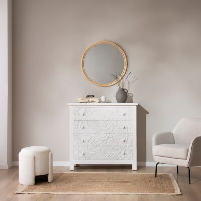 Indira commode blanche en bois massif sculpté de manguier - Publicité Indira commode blanche en bois massif sculpté de manguier - Publicité