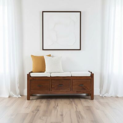 Nest banco descalzador de madera maciza de mindi avec rangement et coussins - Publicité Nest banco descalzador de madera maciza de mindi avec rangement et coussins - Publicité