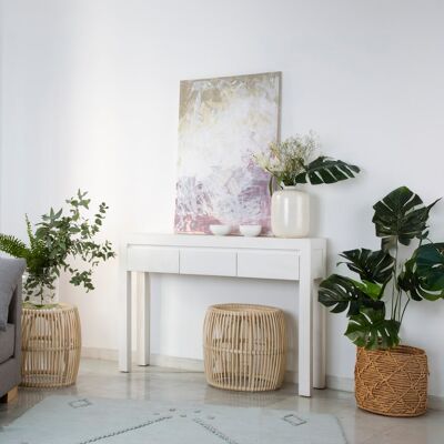 Liland meuble d'entrée étroit avec rangement en bois laqué blanc - Publicité Liland meuble d'entrée étroit avec rangement en bois laqué blanc - Publicité