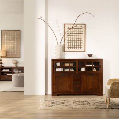Kenia buffet étroit en bois massif de mindi couleur teck 145 cm - Publicité Kenia buffet étroit en bois massif de mindi couleur teck 145 cm - Publicité