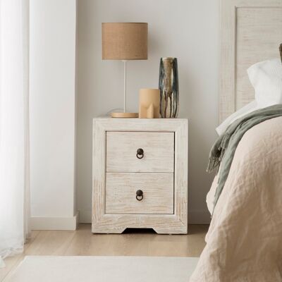 Oblak table de chevet en bois massif blanc shabby - Publicité Oblak table de chevet en bois massif blanc shabby - Publicité