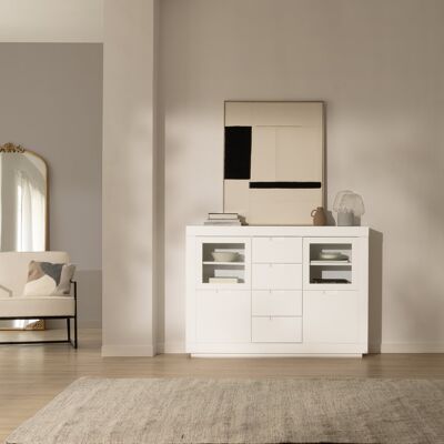 Sisal buffet étroit en bois laqué blanc - Publicité Sisal buffet étroit en bois laqué blanc - Publicité