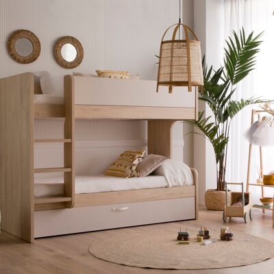Hansel lit superposé avec lit gigogne pour matelas de 90x190 avec échelle à gauche - Publicité Hansel lit superposé avec lit gigogne pour matelas de 90x190 avec échelle à gauche - Publicité