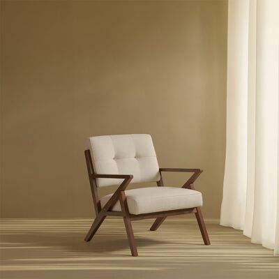 Capria fauteuil beige en bois massif d'hévéa avec finition teinte noyer - Publicité Capria fauteuil beige en bois massif d'hévéa avec finition teinte noyer - Publicité
