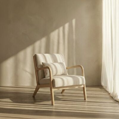 Bruno fauteuil tapissé beige en bois massif dhévéa avec finition ton naturel - Publicité Bruno fauteuil tapissé beige en bois massif dhévéa avec finition ton naturel - Publicité
