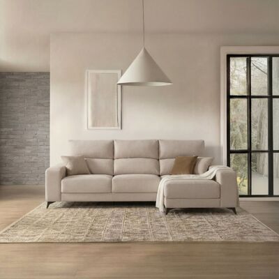Evans canapé chaise longue droite 4 places beige avec rangement - Publicité Evans canapé chaise longue droite 4 places beige avec rangement - Publicité