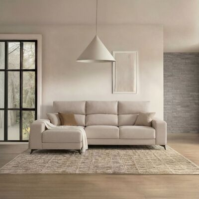 Evans canapé chaise longue gauche 4 places beige avec rangement - Publicité Evans canapé chaise longue gauche 4 places beige avec rangement - Publicité