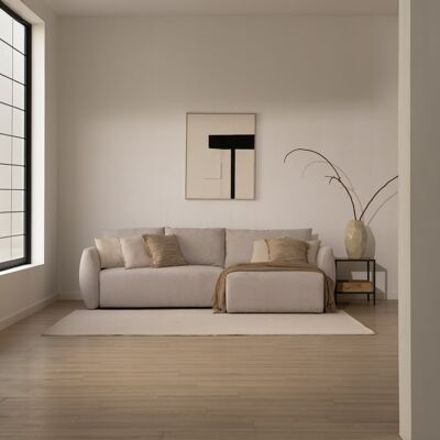 Lagos canapé avec chaise longue réversible 3 places avec assises coulissantes beige - Publicité Lagos canapé avec chaise longue réversible 3 places avec assises coulissantes beige - Publicité