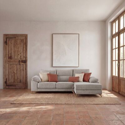 Dandy canapé chaise longue droite 4 places gris perle avec rangement - Publicité Dandy canapé chaise longue droite 4 places gris perle avec rangement - Publicité