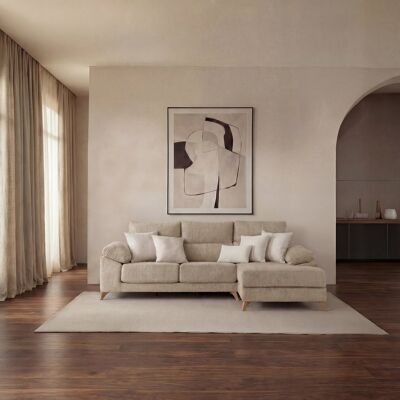 Dandy canapé chaise longue droite 4 places beige avec rangement - Publicité Dandy canapé chaise longue droite 4 places beige avec rangement - Publicité