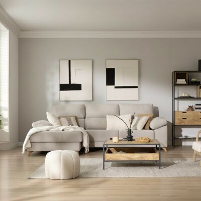 Dandy canapé chaise longue gauche 3 places perle avec rangement - Publicité Dandy canapé chaise longue gauche 3 places perle avec rangement - Publicité