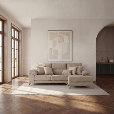 Dandy canapé chaise longue droite 3 places beige avec rangement - Publicité Dandy canapé chaise longue droite 3 places beige avec rangement - Publicité