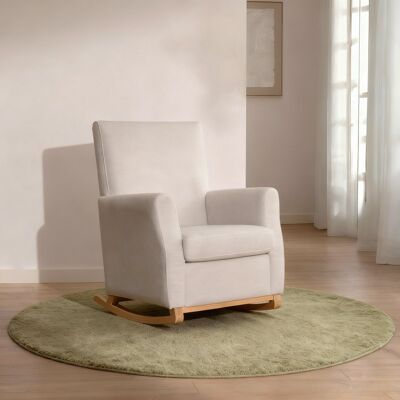 Fer fauteuil à bascule rembourré avec pieds en bois de couleur naturelle - Publicité Fer fauteuil à bascule rembourré avec pieds en bois de couleur naturelle - Publicité