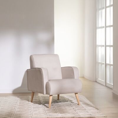 Yeye fauteuil rembourré avec pieds en bois couleur naturelle - Publicité Yeye fauteuil rembourré avec pieds en bois couleur naturelle - Publicité